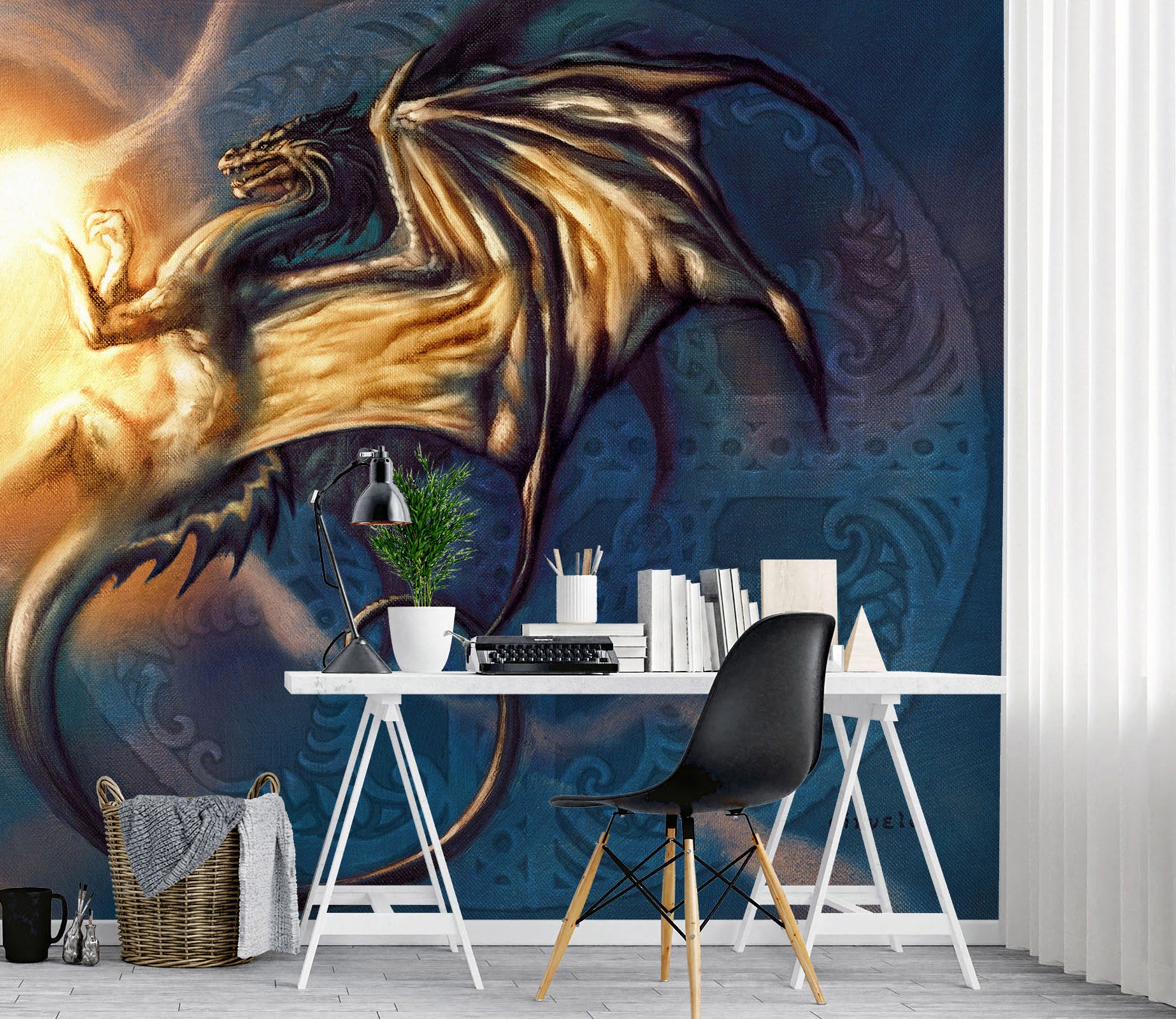 3D Flame Big Dragon 7077 Ciruelo Wall Mural Wall Murals