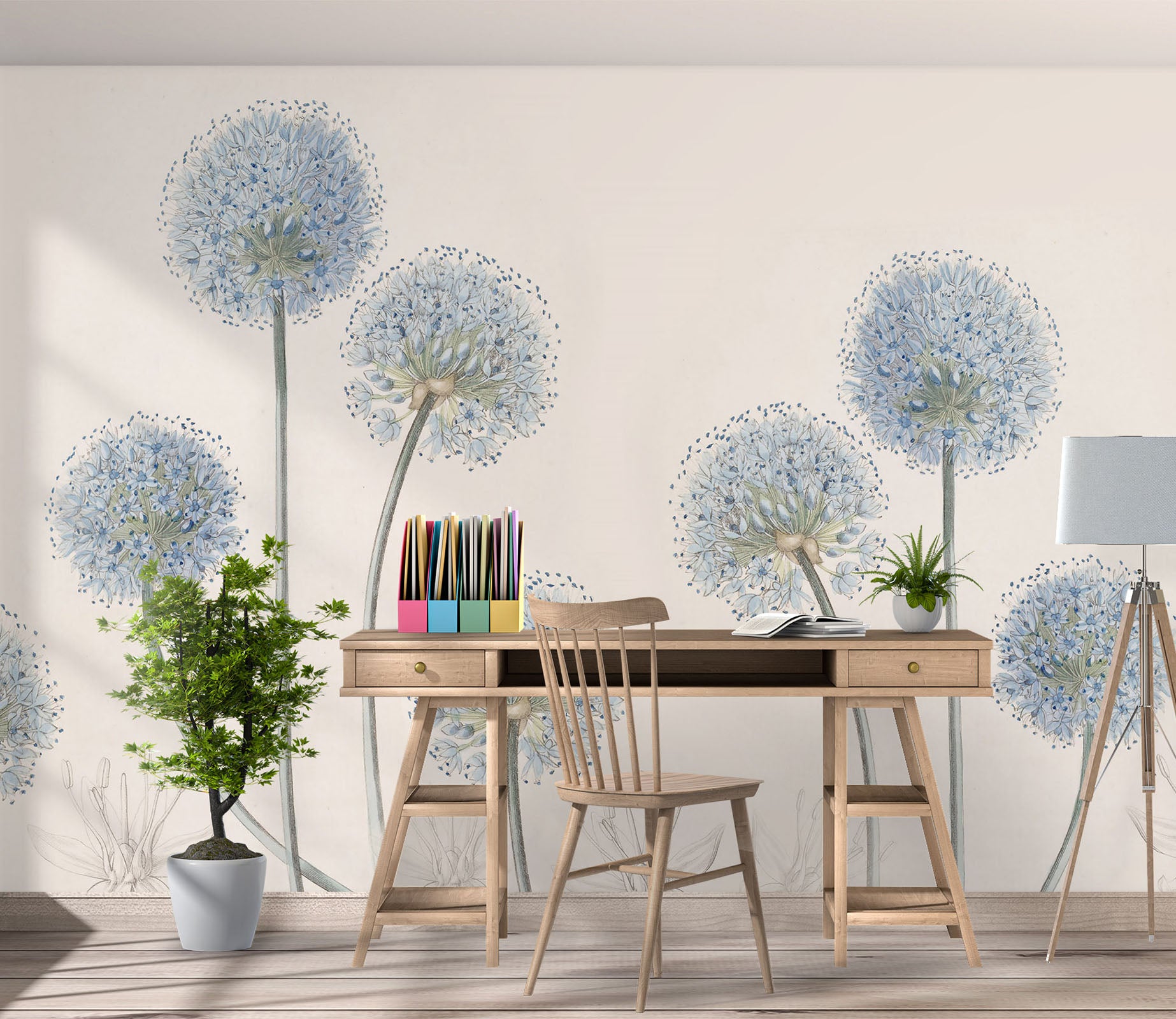 3D Blue Dandelion 1022 Wall Murals