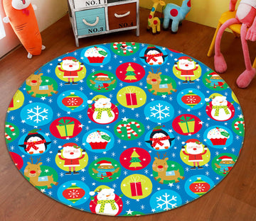 3D Santa Penguin Circle Pattern 56088 Christmas Round Non Slip Rug Mat Xmas