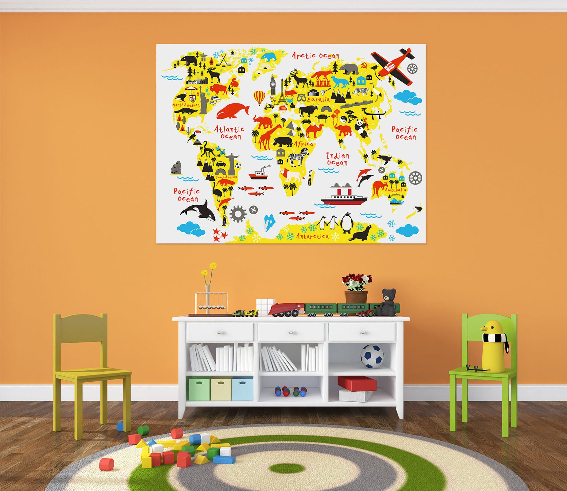 3D Color Pattern 205 World Map Wall Sticker