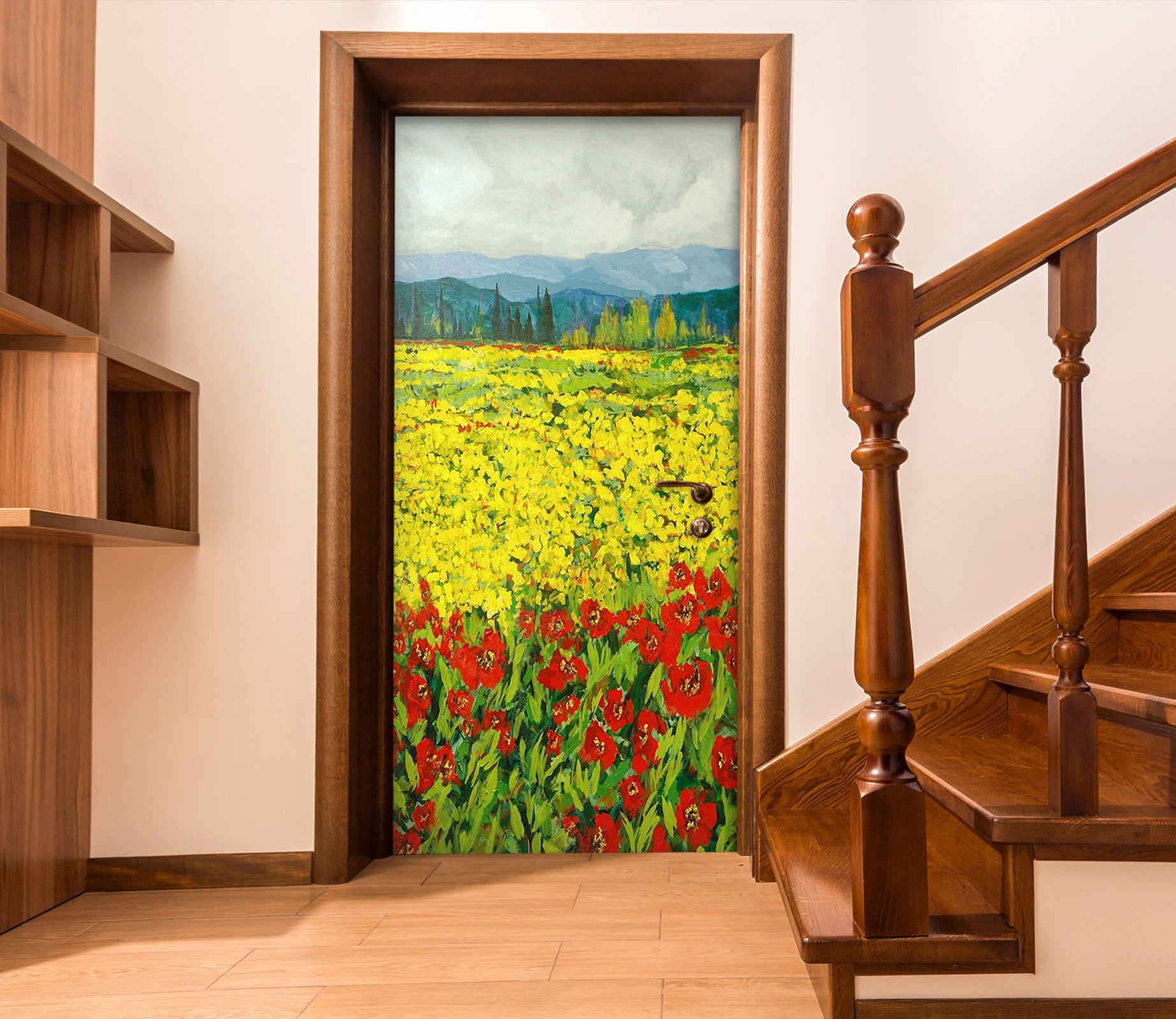 3D Yellow Red Flowers 9336 Allan P. Friedlander Door Mural