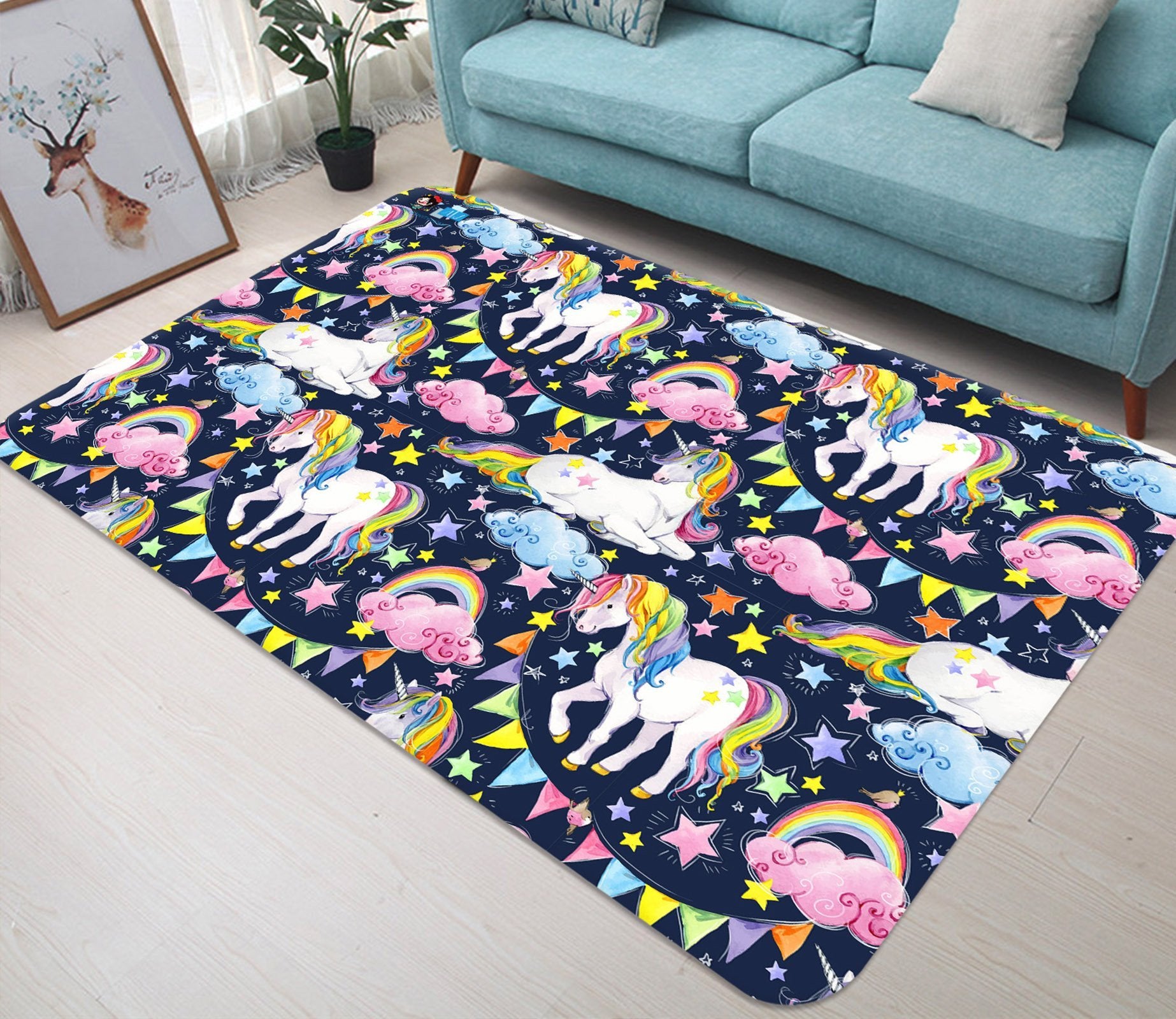 3D Rainbow Unicorn 27 Non Slip Rug Mat Mat AJ Creativity Home 