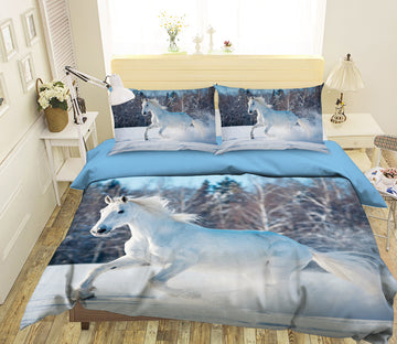 3D White Horse 021 Bed Pillowcases Quilt