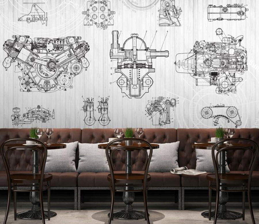 3D Mechanical Parts Outline 521 Wall Murals