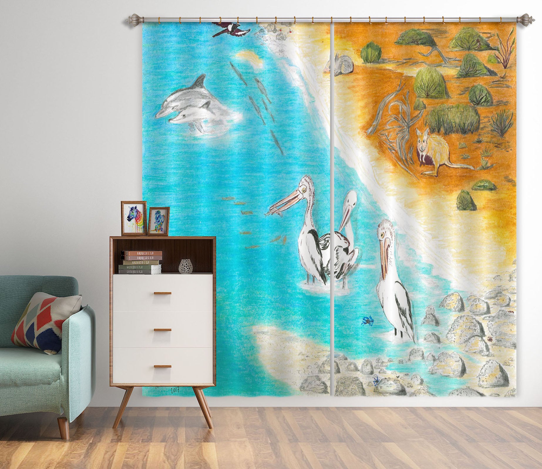 3D Desert White Crane 054 Michael Sewell Curtain Curtains Drapes