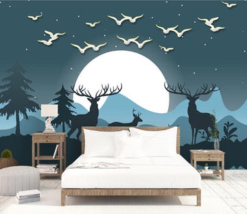 3D Pigeon Fawn Moon WC2430 Wall Murals