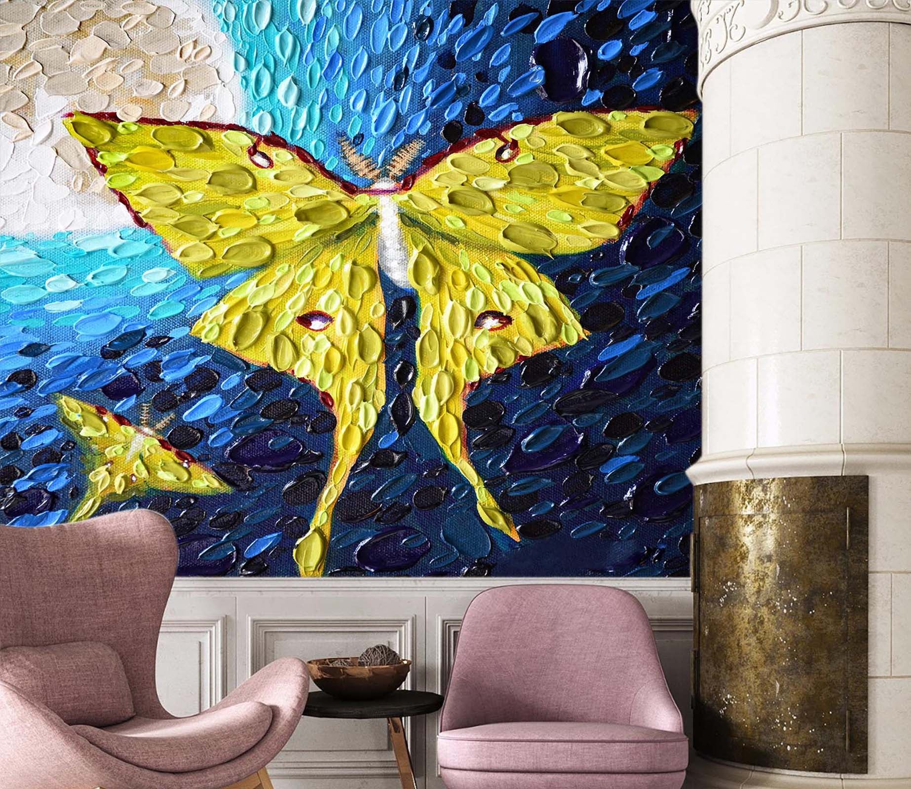 3D Yellow Butterfly 1407 Dena Tollefson Wall Mural Wall Murals