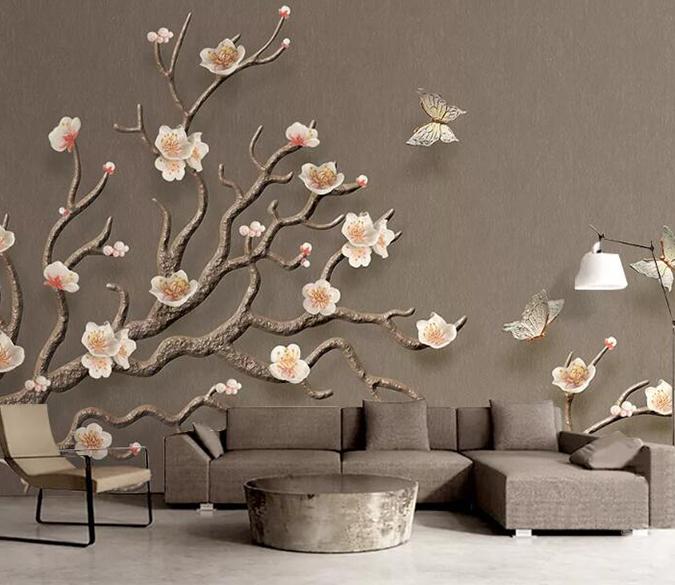 3D Flower Butterfly 350 Wall Murals Wallpaper AJ Wallpaper 2 