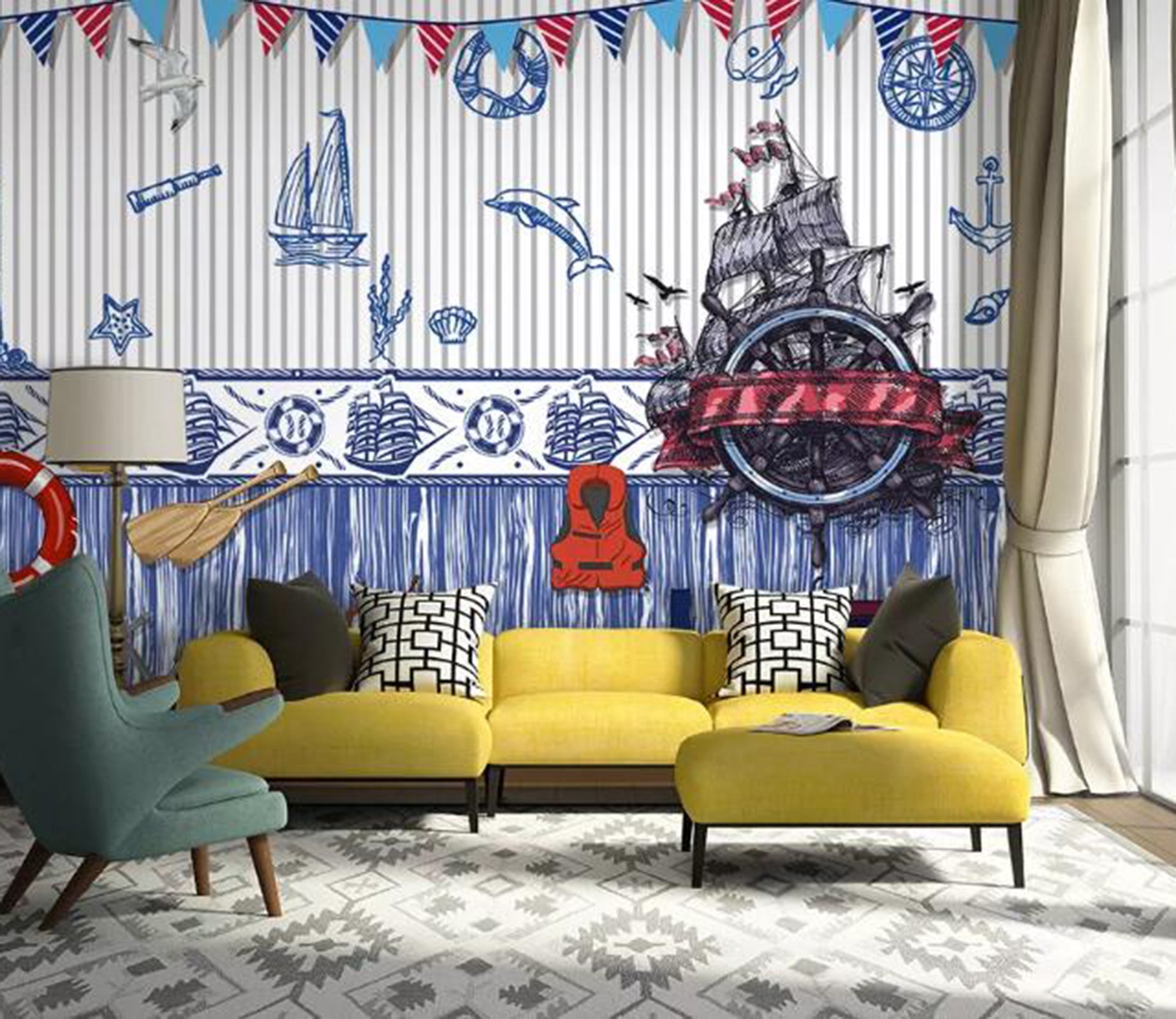 3D Sailing Boat WC50 Wall Murals Wallpaper AJ Wallpaper 2 