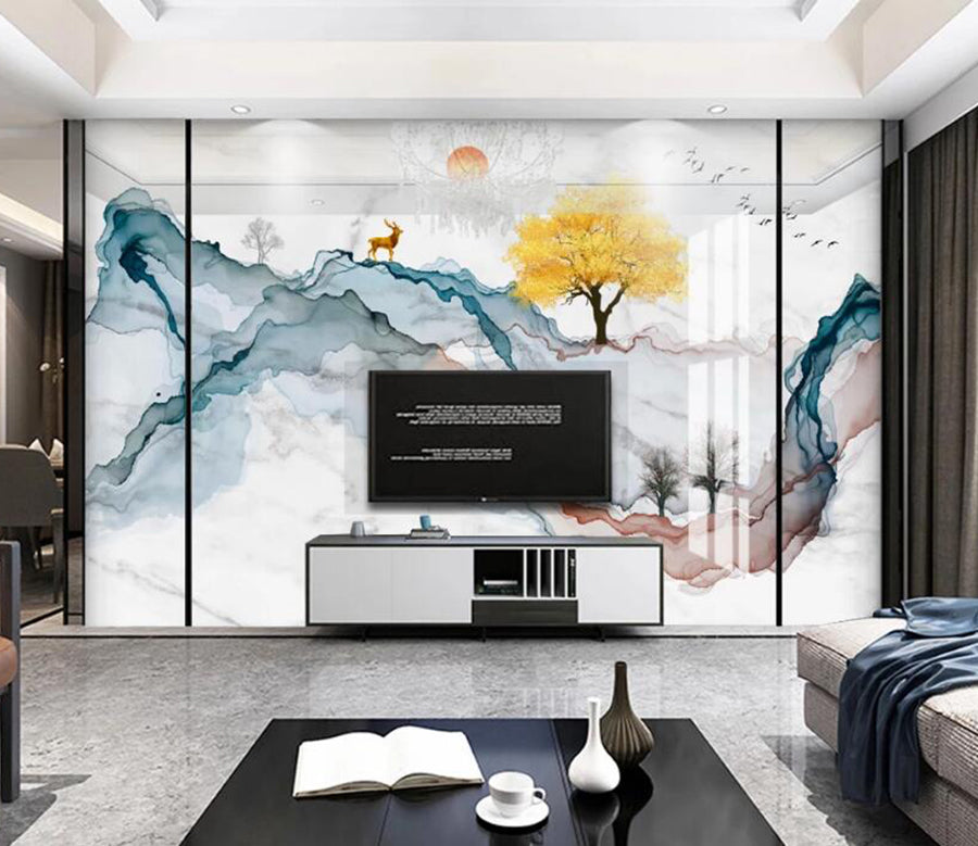 3D Mountain Deer 075 Wall Murals