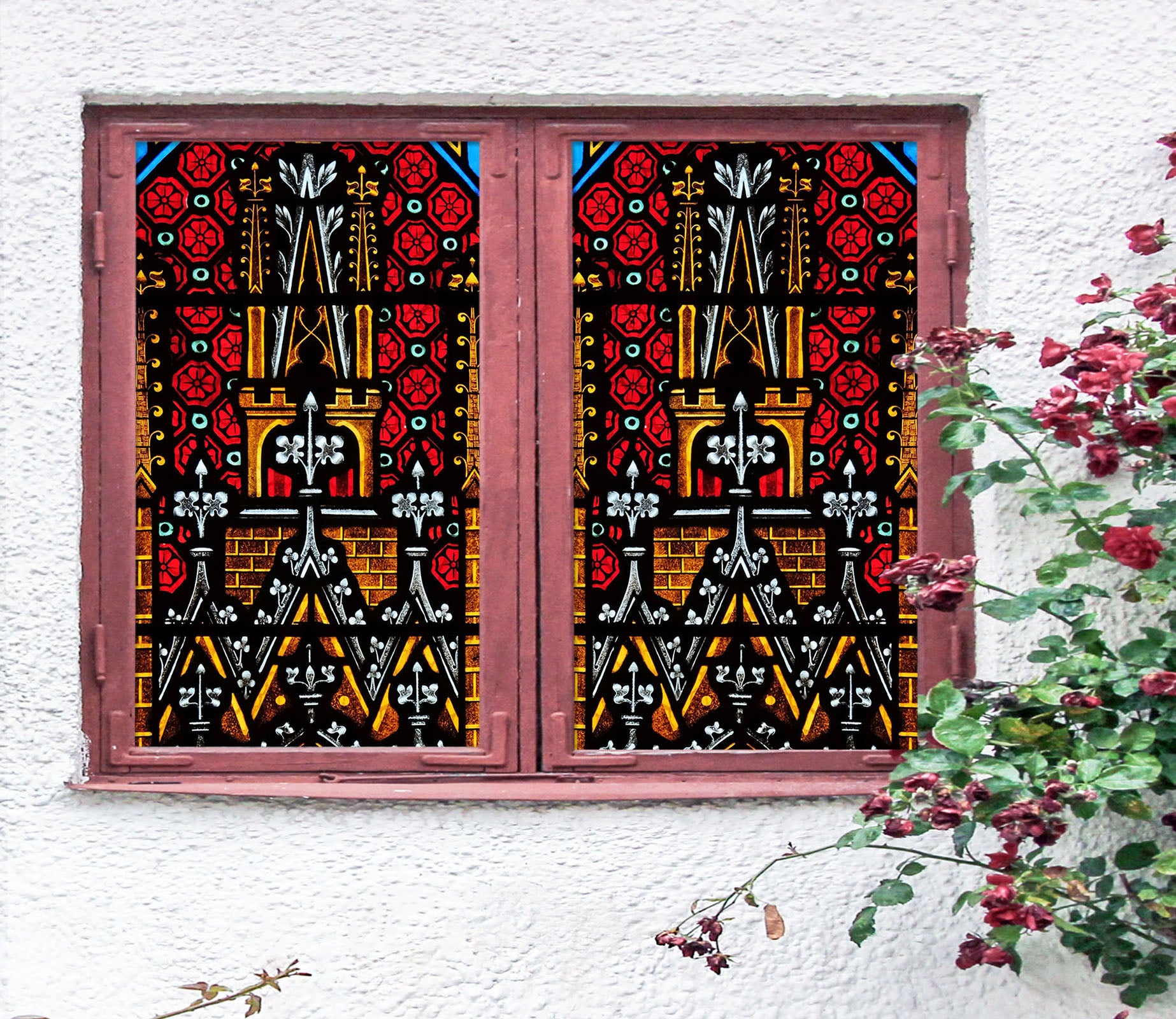 3D Golden Triangle Flower 203 Window Film Print Sticker Cling Stained Glass UV Block