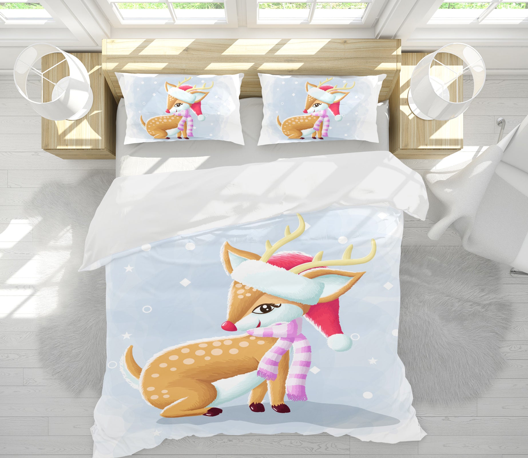 3D Sika Deer Scarf 64002 Bed Pillowcases Quilt