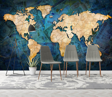 3D Irregular Pattern 2049 World Map Wall Murals