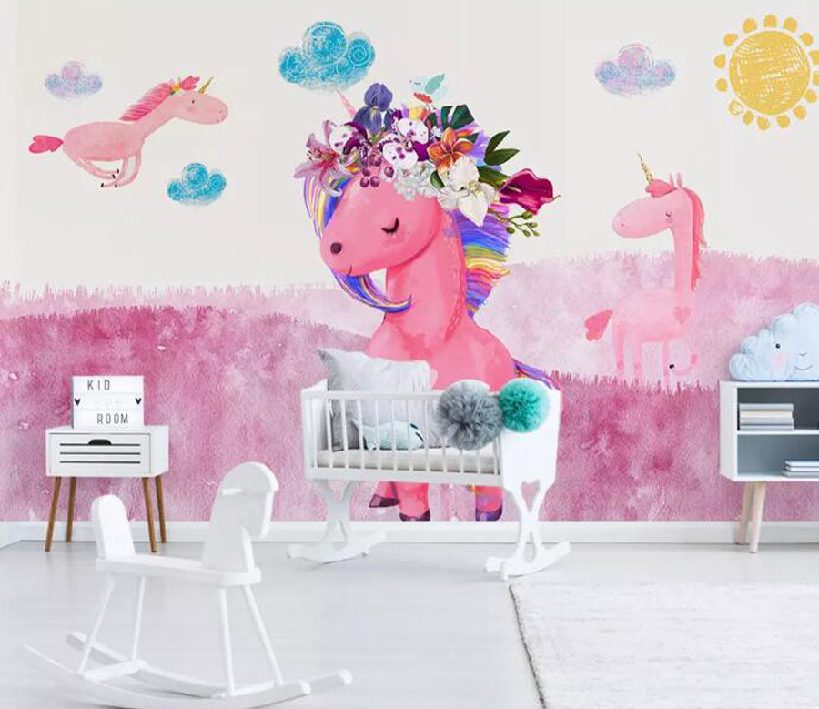 3D Cartoon Unicorn WG003 Wall Murals