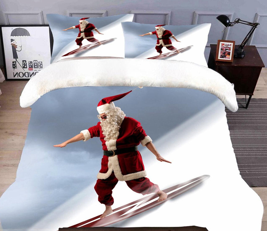 3D Santa Skiing 32047 Christmas Quilt Duvet Cover Xmas Bed Pillowcases
