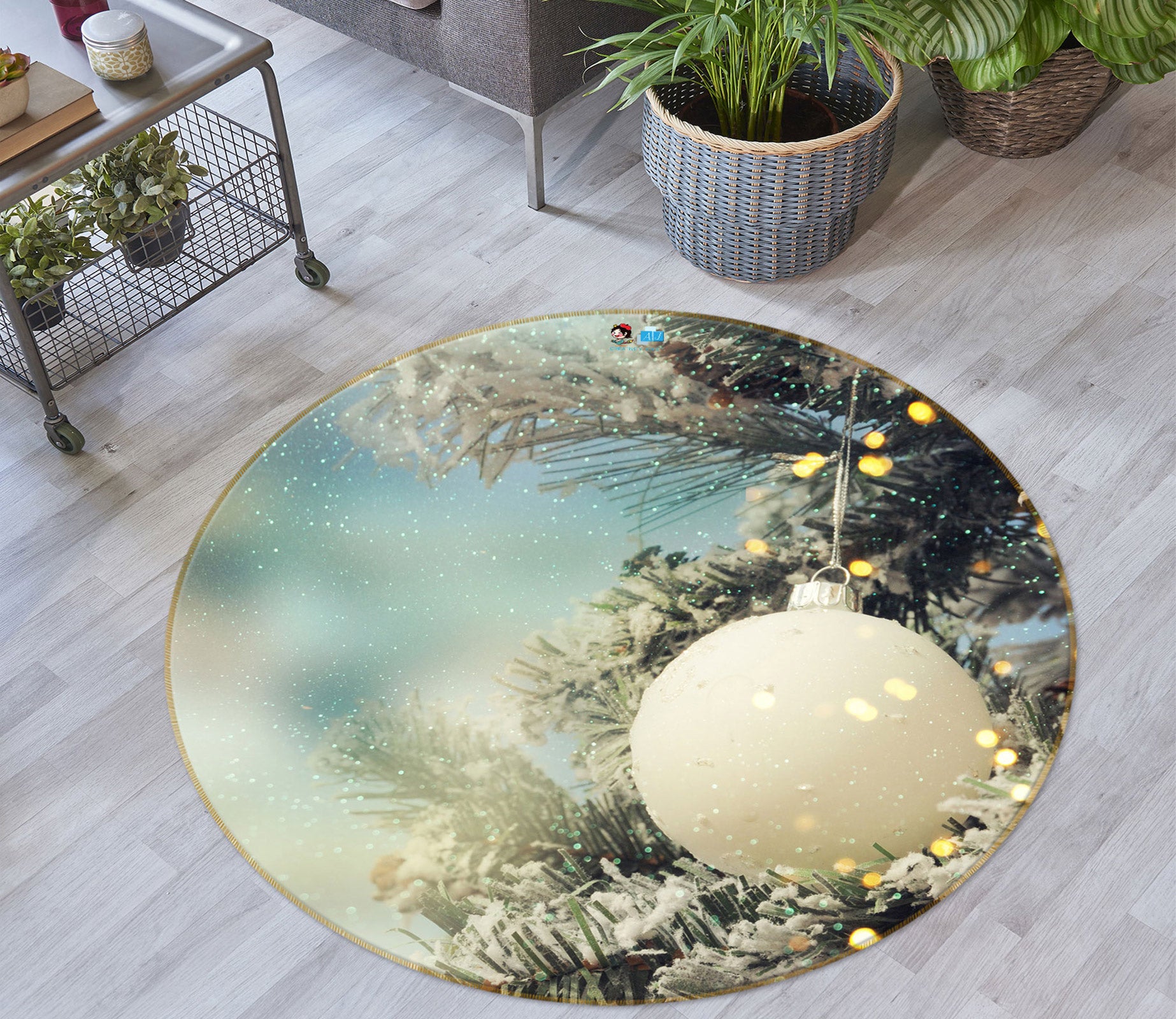 3D White Ball 55189 Christmas Round Non Slip Rug Mat Xmas