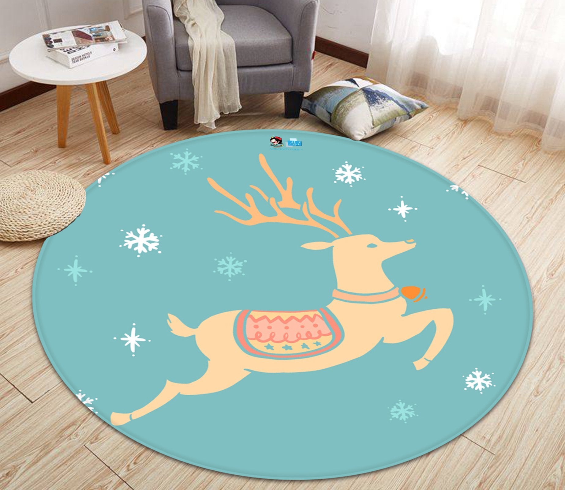 3D Cartoon Jumping Deer 069 Round Non Slip Rug Mat Mat AJ Creativity Home 