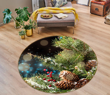 3D Pineta Branches 56084 Christmas Round Non Slip Rug Mat Xmas