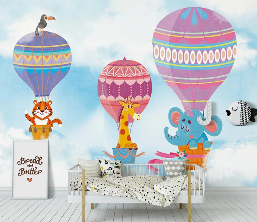 3D Animal Hot Air Balloon 1069 Wall Murals