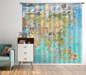 3D Blue Map 041 Michael Sewell Curtain Curtains Drapes