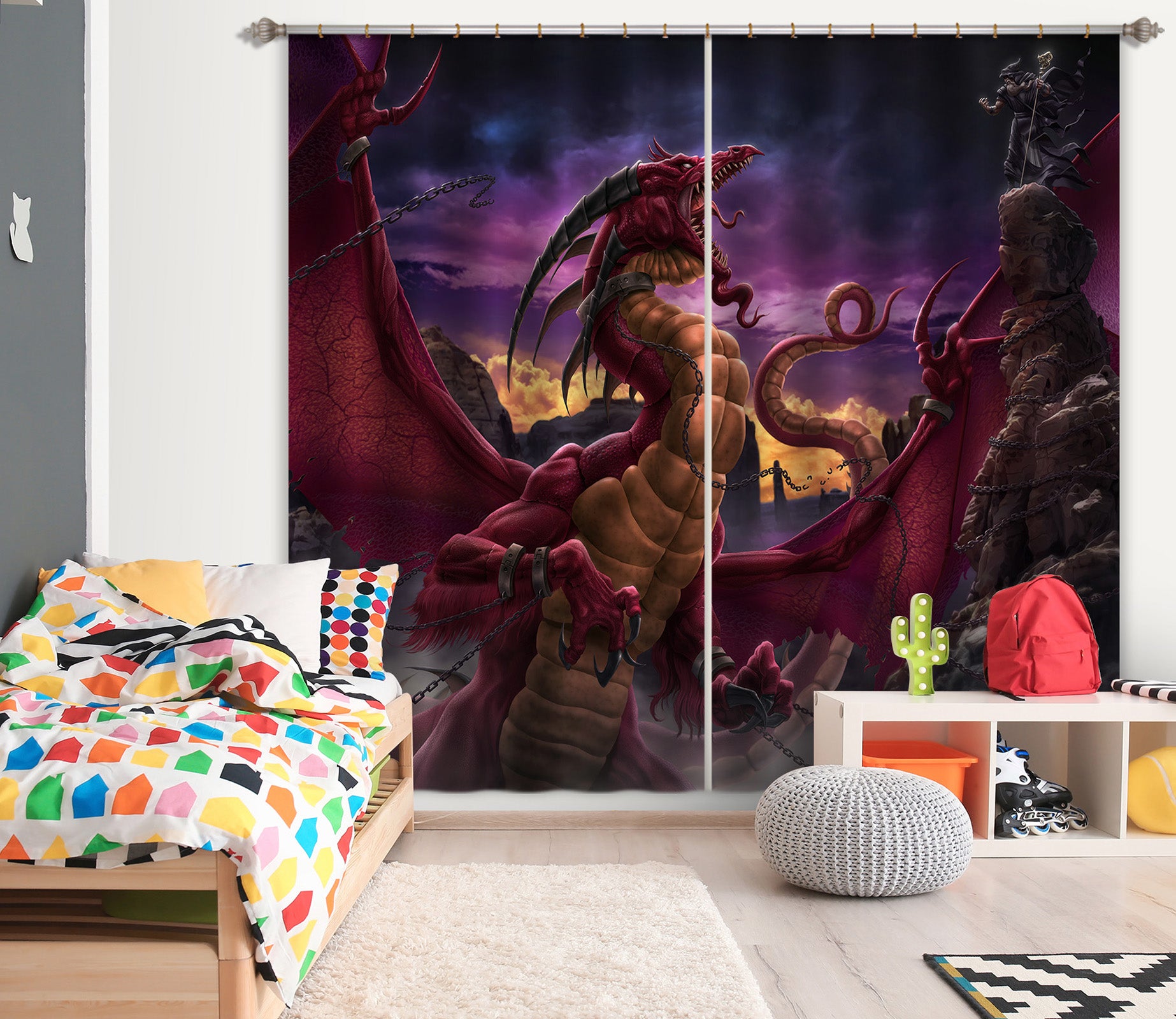 3D Red Big Dragon 5057 Tom Wood Curtain Curtains Drapes