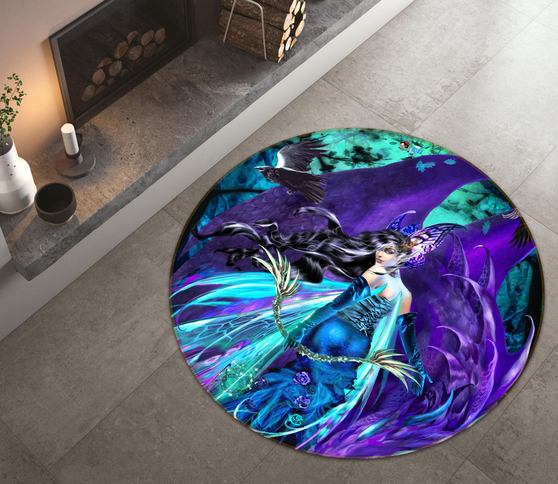 3D Purple Dragon Girl 8387 Ruth Thompson Rug Round Non Slip Rug Mat