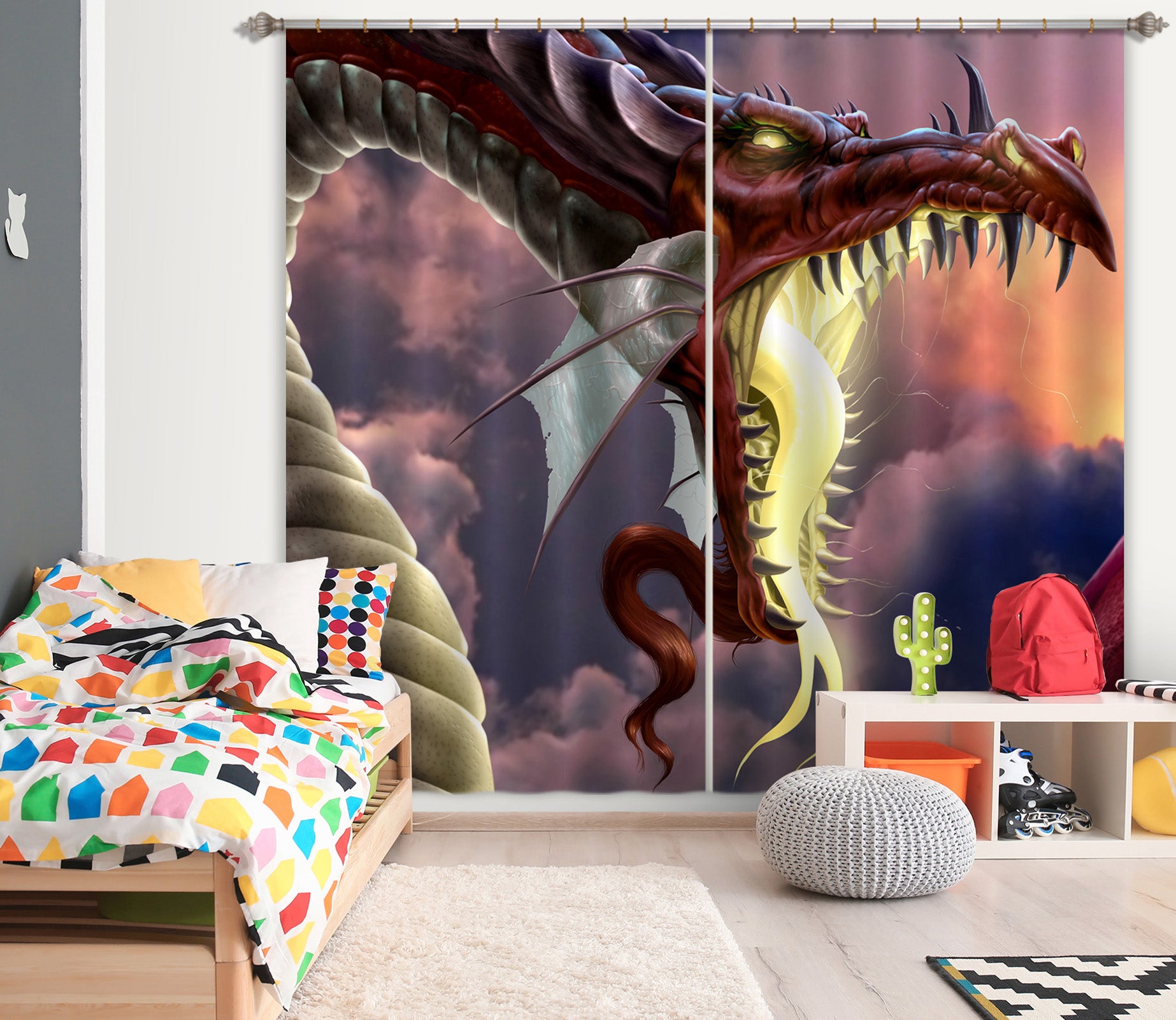 3D Dragon Mouth 5088 Tom Wood Curtain Curtains Drapes
