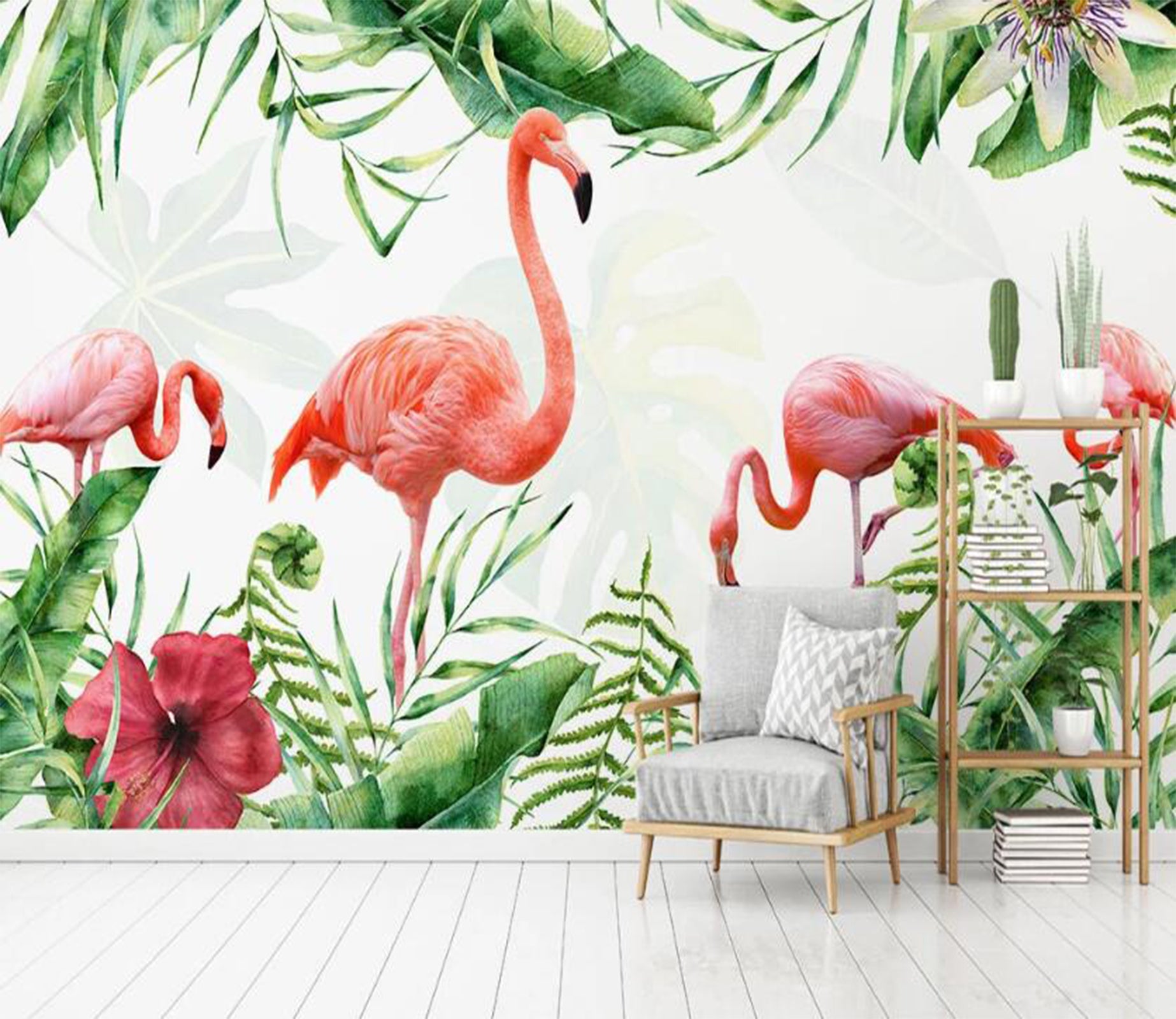 3D Four Beautiful Flamingos 2021 Wall Murals