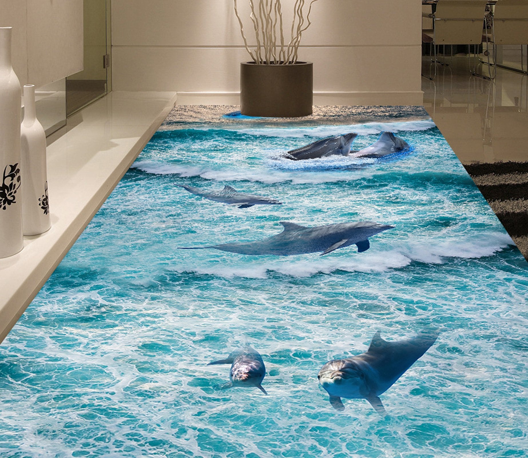 3D Cute Dolphin WG471 Floor Mural Wallpaper AJ Wallpaper 2 
