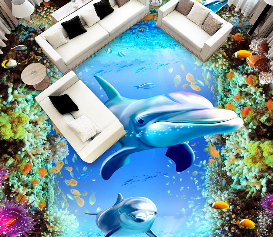 3D Ocean Dolphin 553 Floor Mural  Wallpaper Murals Rug & Mat Print Epoxy waterproof bath floor