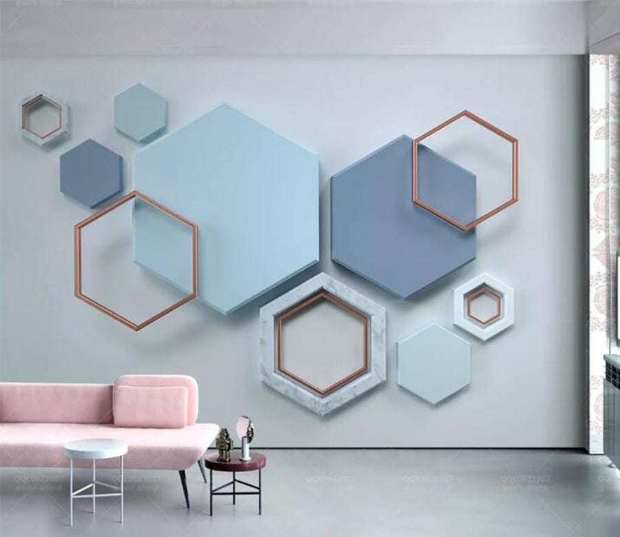 3D Blue Polygon WC114 Wall Murals