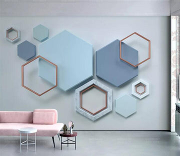 3D Blue Polygon WC114 Wall Murals