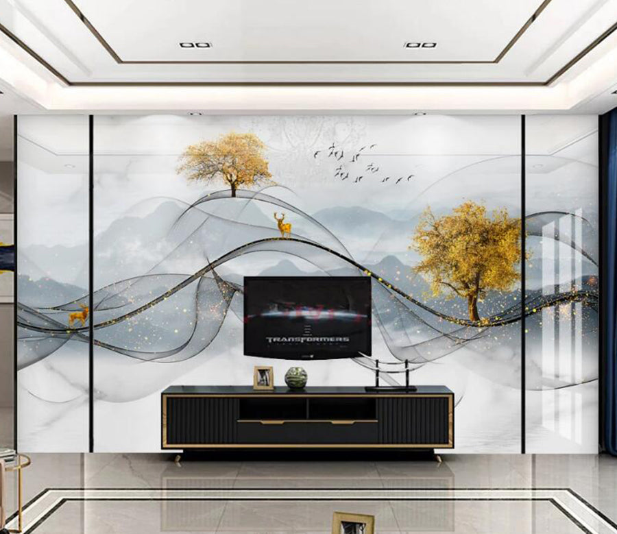 3D Alpine Distant Tree 146 Wall Murals