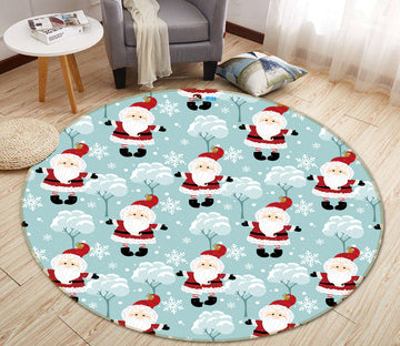 3D Santa Claus Pattern 56057 Christmas Round Non Slip Rug Mat Xmas