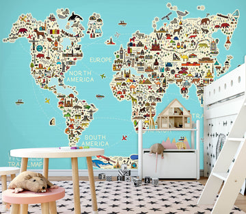 3D Animal Forest 2153 World Map Wall Murals