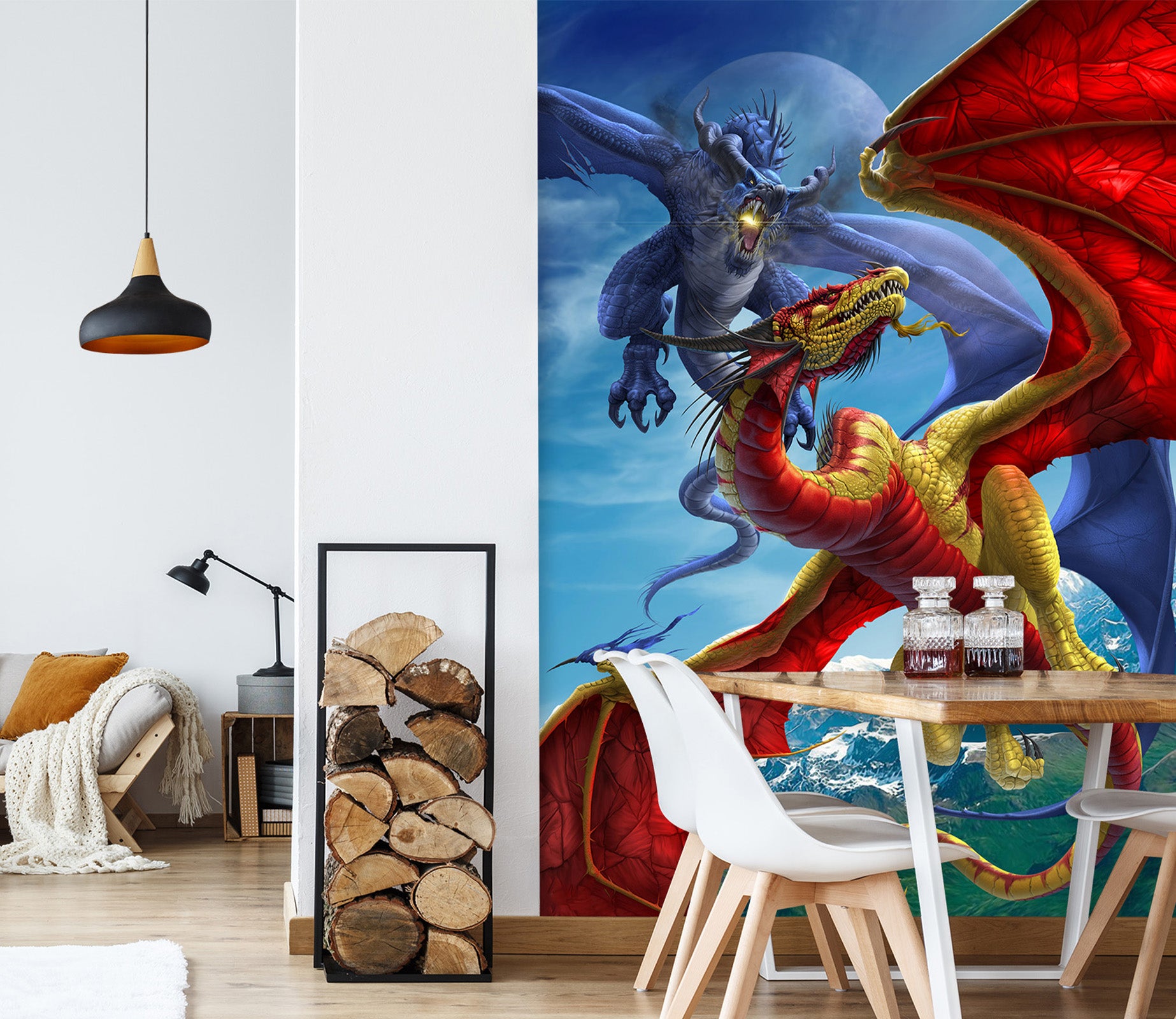 3D Blue Red Dragon 5043 Tom Wood Wall Mural Wall Murals