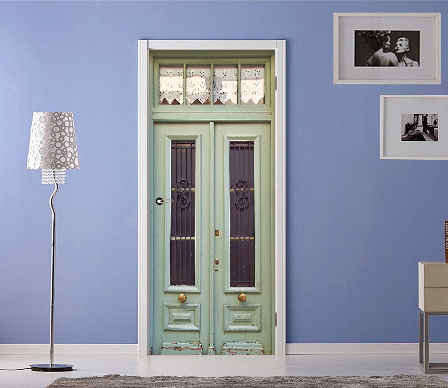 3D Green Iron Gate 008 Door Mural