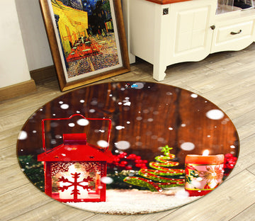 3D Snowflake Candle 55217 Christmas Round Non Slip Rug Mat Xmas