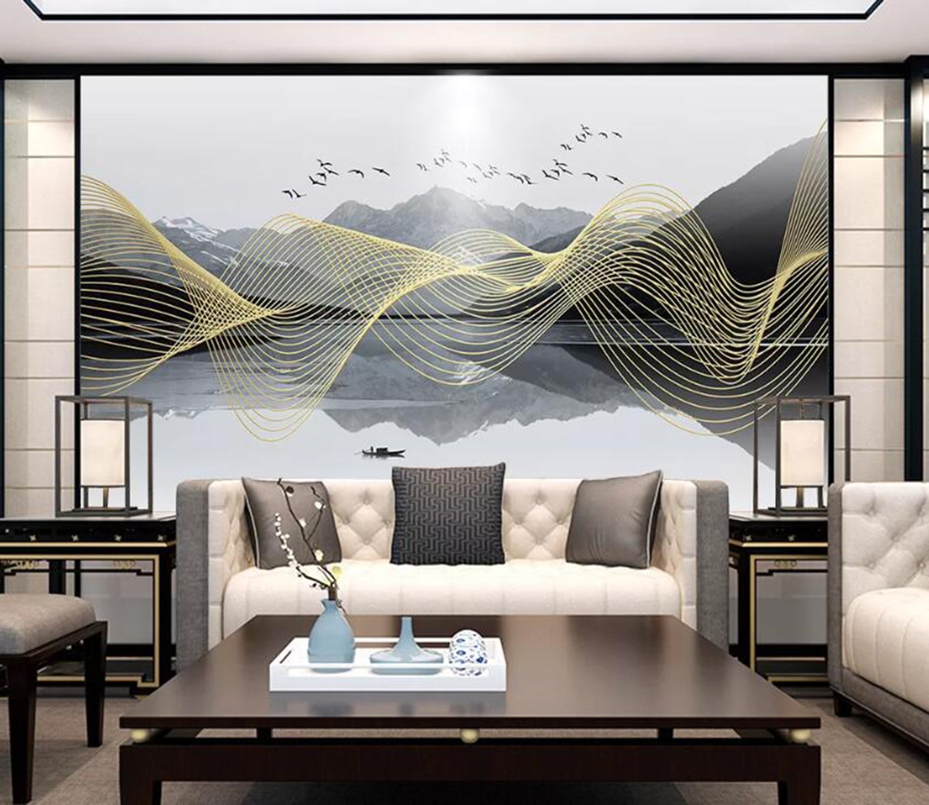 3D Yellow Wave WC68 Wall Murals Wallpaper AJ Wallpaper 2 