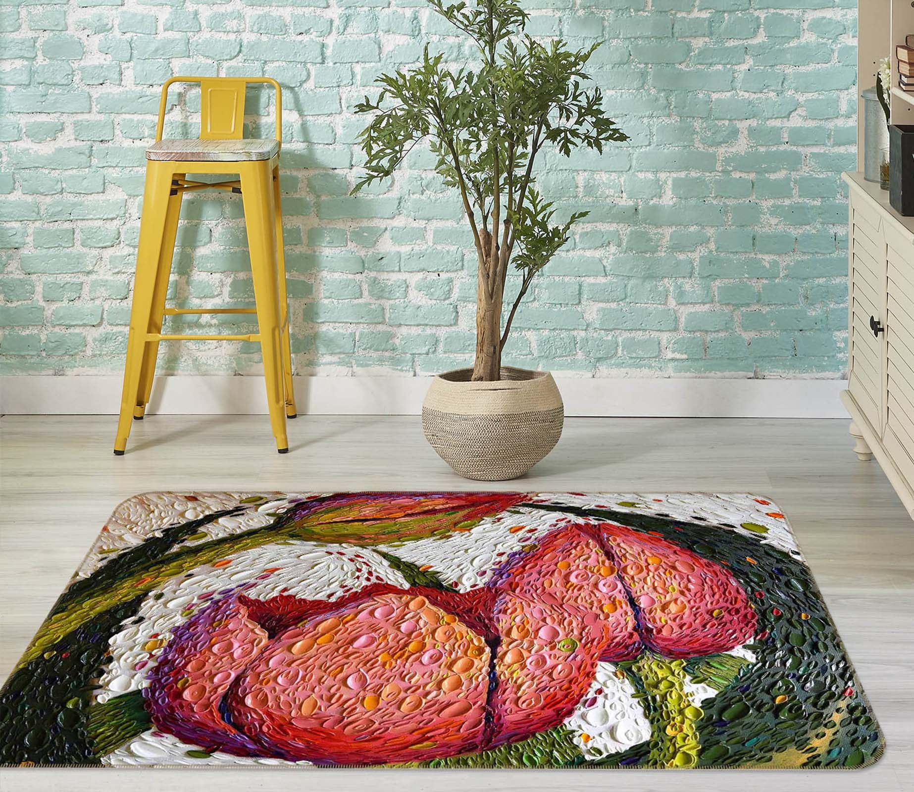 3D Red Rose 1010 Dena Tollefson Rug Non Slip Rug Mat