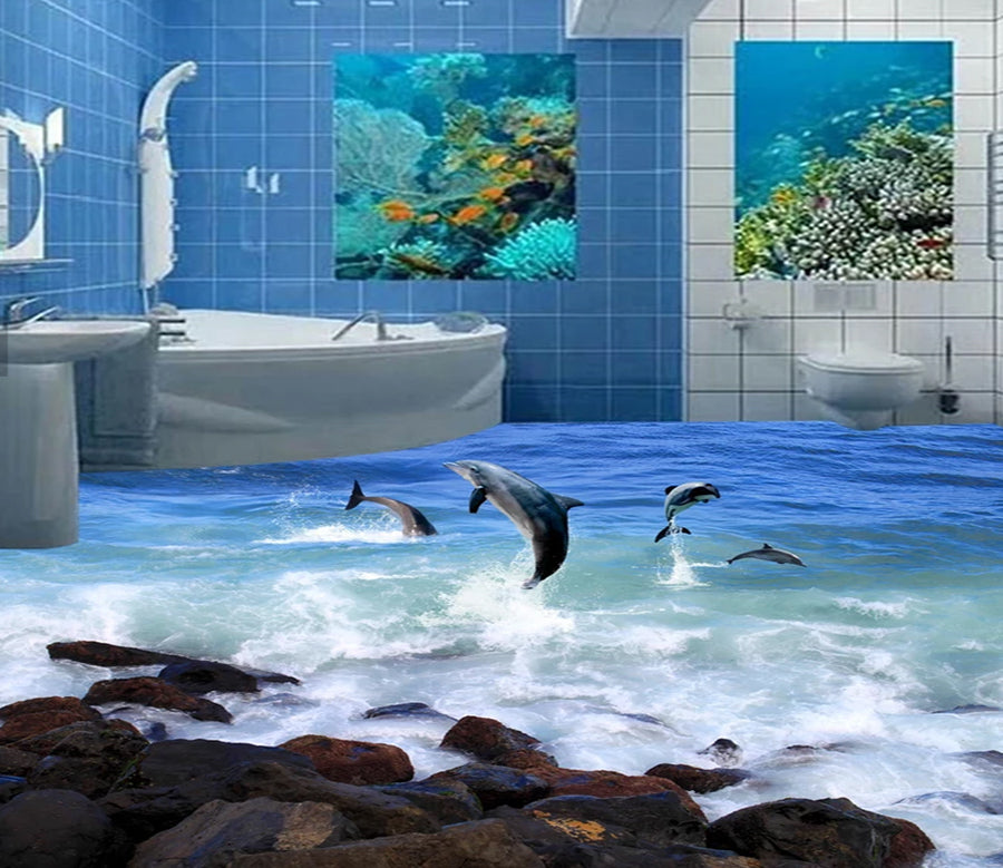 3D Free Dolphin 510 Floor Mural  Wallpaper Murals Rug & Mat Print Epoxy waterproof bath floor