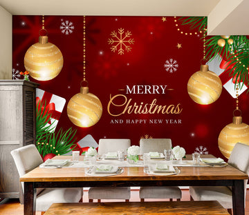 3D Ball Snowflakes Red Background 57130 Wall Murals