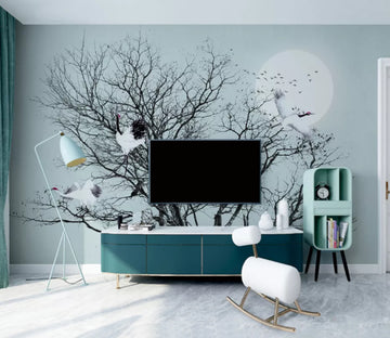 3D Black Tree Crane WC2203 Wall Murals