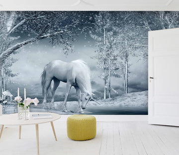 3D Forest White Horse 1588 Wall Murals