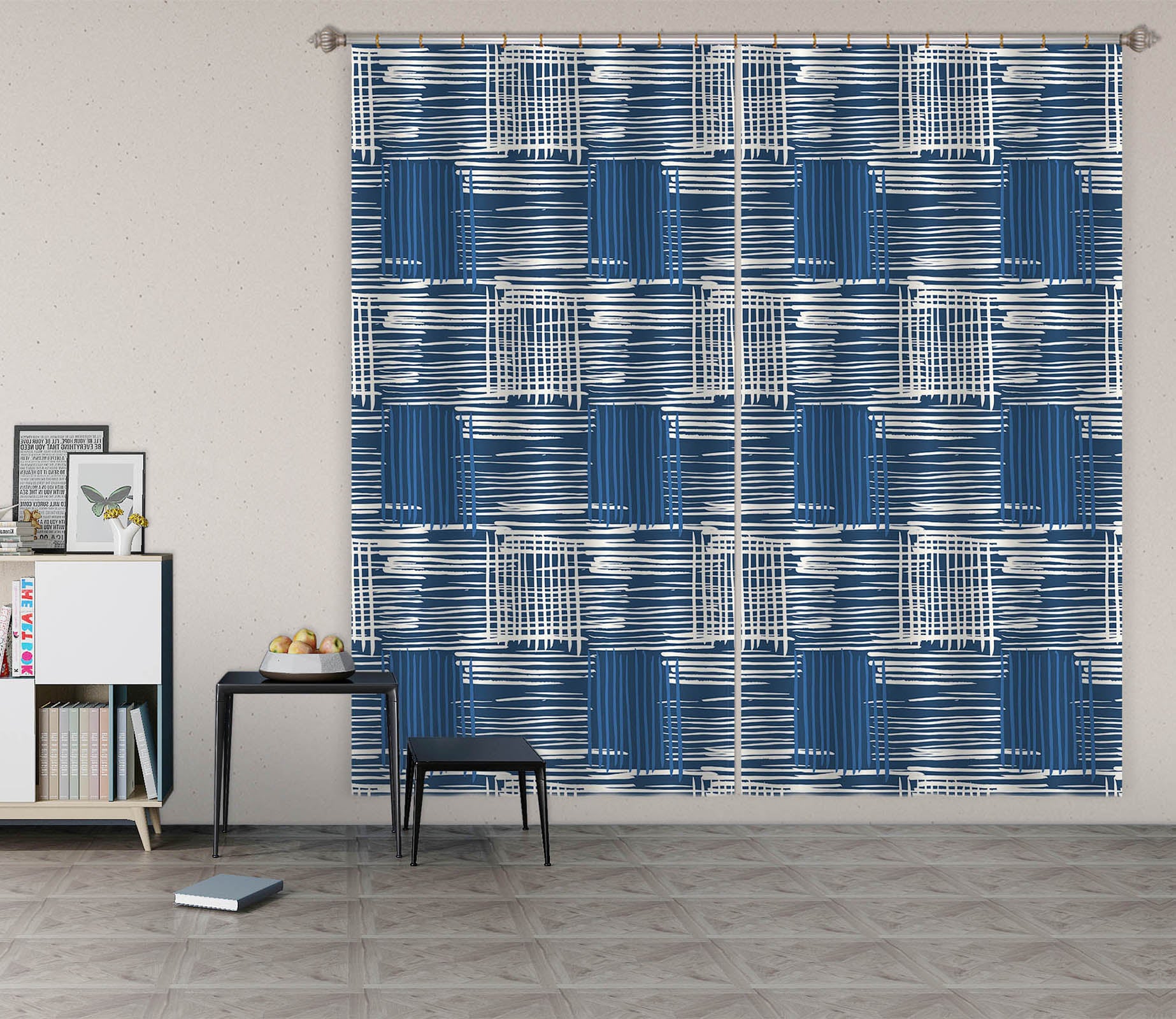 3D Blue Line Texture 11149 Kashmira Jayaprakash Curtain Curtains Drapes
