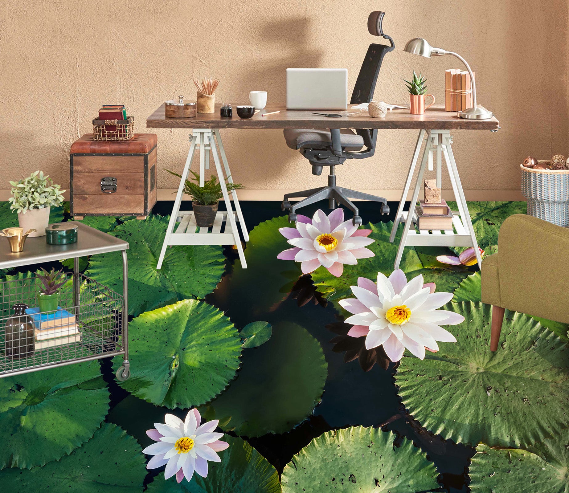 3D Three Lotus 079 Floor Mural  Wallpaper Murals Rug & Mat Print Epoxy waterproof bath floor