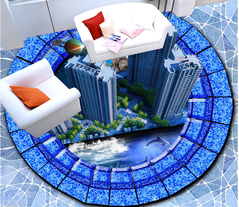 3D Technology Building 153 Floor Mural  Self-Adhesive Sticker Bathroom Non-slip Waterproof Flooring Murals