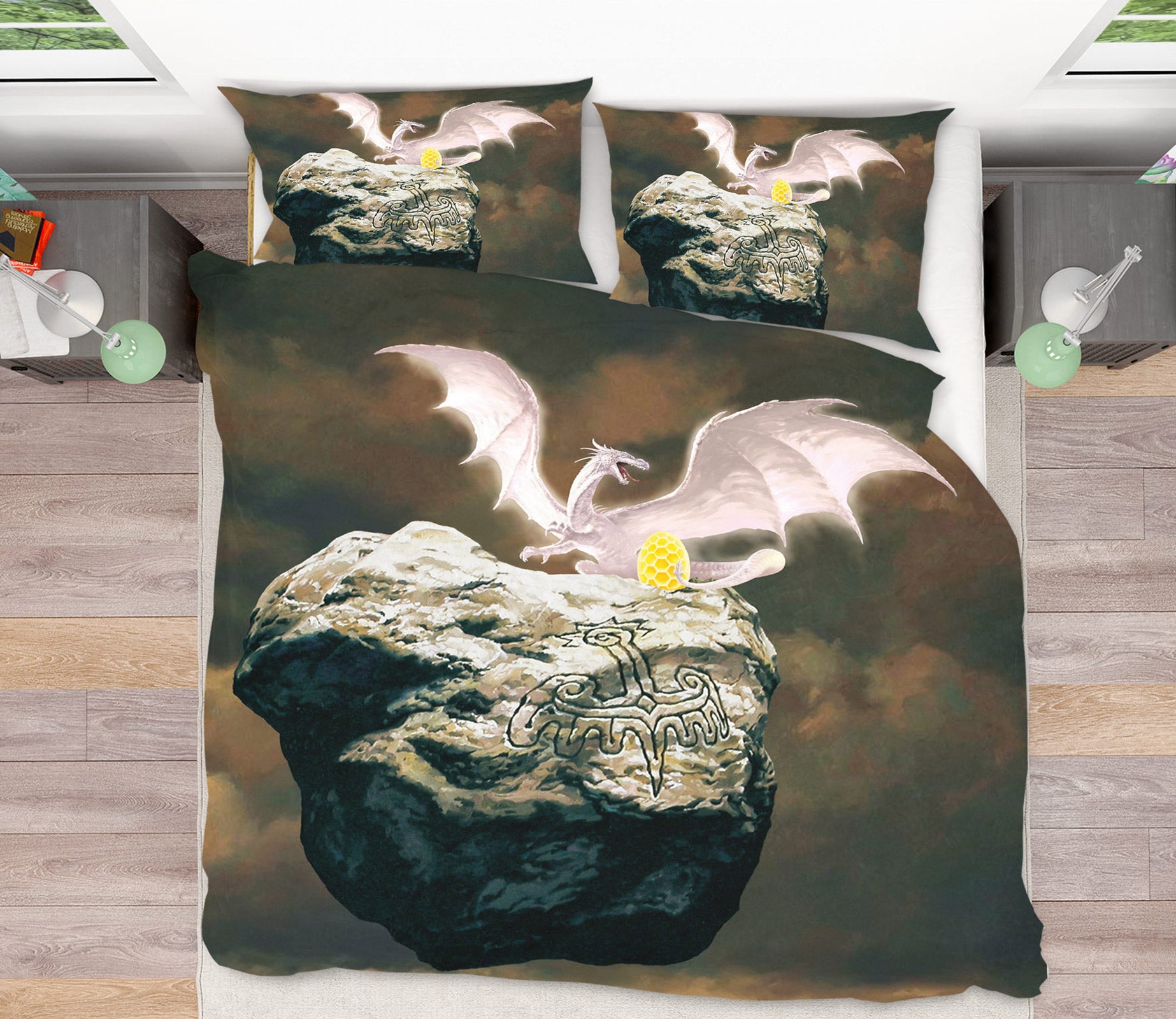3D White Dragon Golden Egg 6208 Ciruelo Bedding Bed Pillowcases Quilt