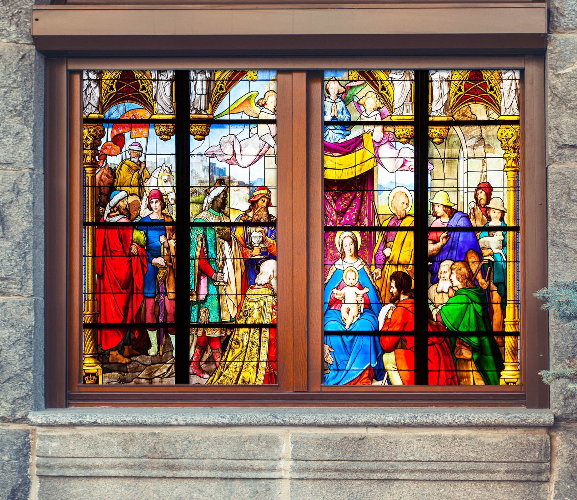 3D Church Baby 117 Window Film Print Sticker Cling Stained Glass UV Block