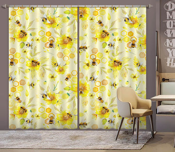 3D Bee Yellow Flower 241 Uta Naumann Curtain Curtains Drapes